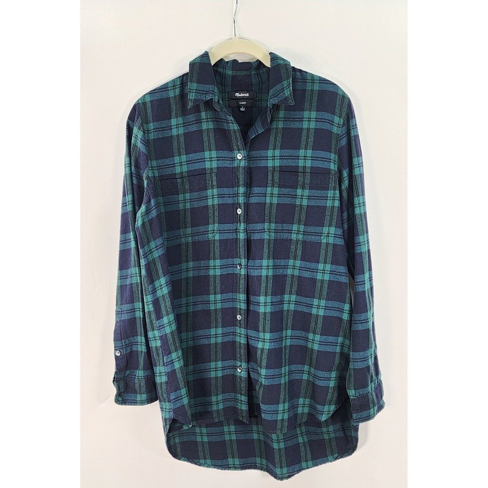 Madewell Button Up Top Womens S Black Watch Tartan Plaid Flannel Boyfriend Shirt